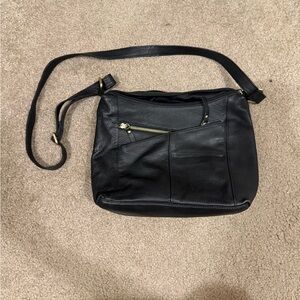 Black leather Crossbody Bag with Gold Accents